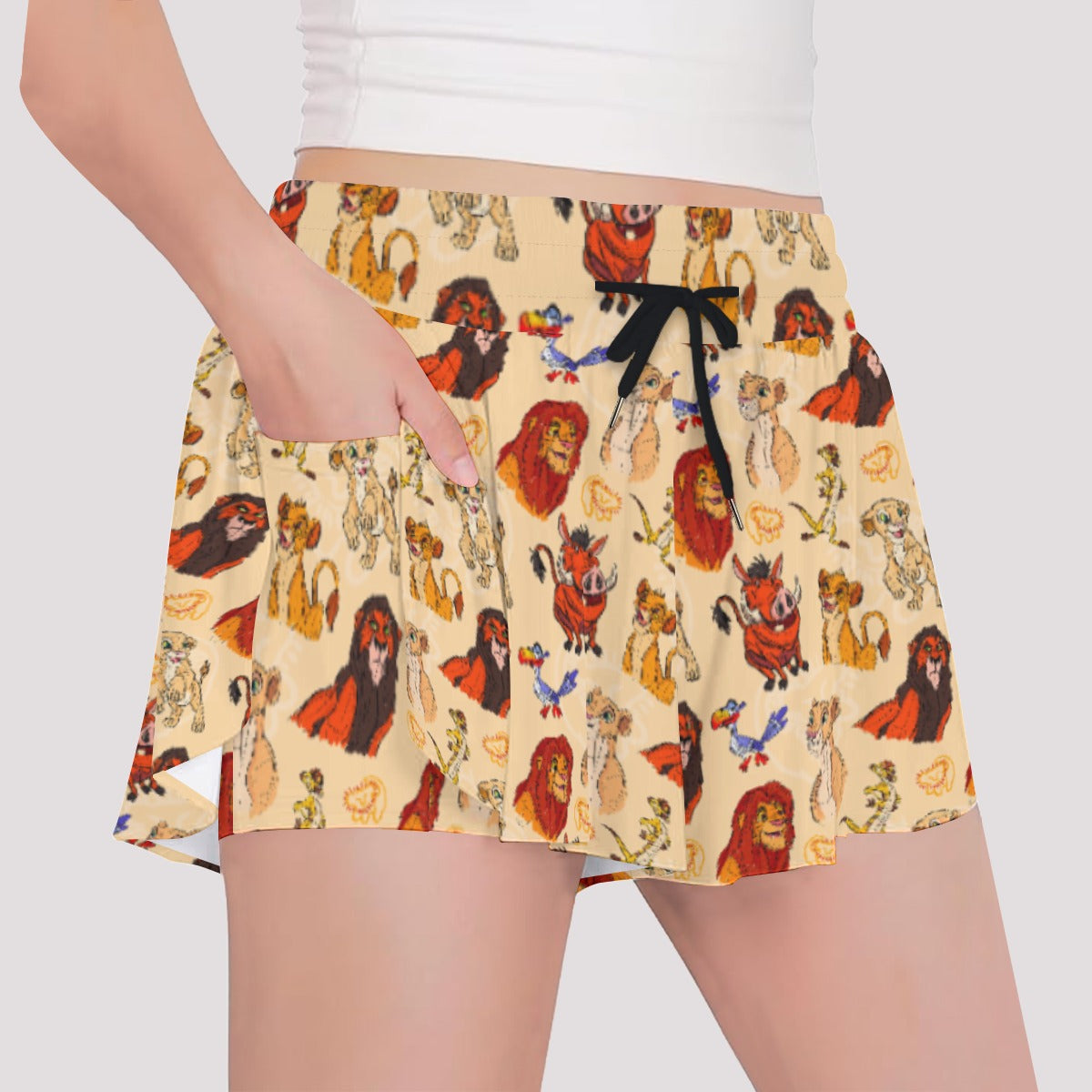 Sketched Savanna Friends - Girls’ Flowy Pocket Shorts