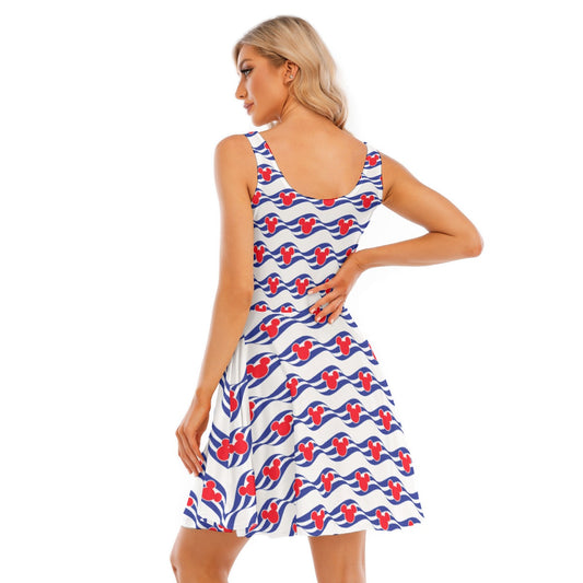 Nautical Cruise Logo Print - Women's Sleeveless Pocket Skater Dress