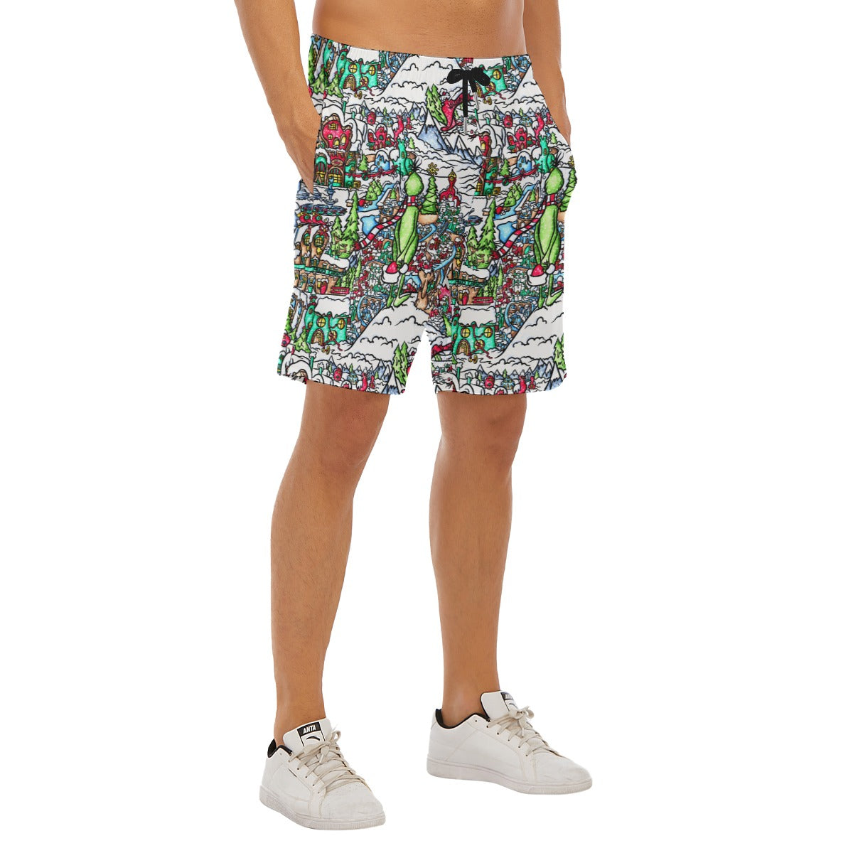 Whimsical Village Winter Wonderland - Men’s Pocket Beach Shorts