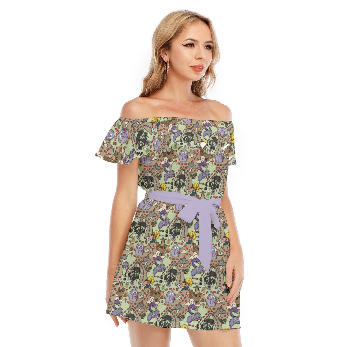 Emperor’s Chaotic Groove - Women's Off-shoulder Ruffle Dress