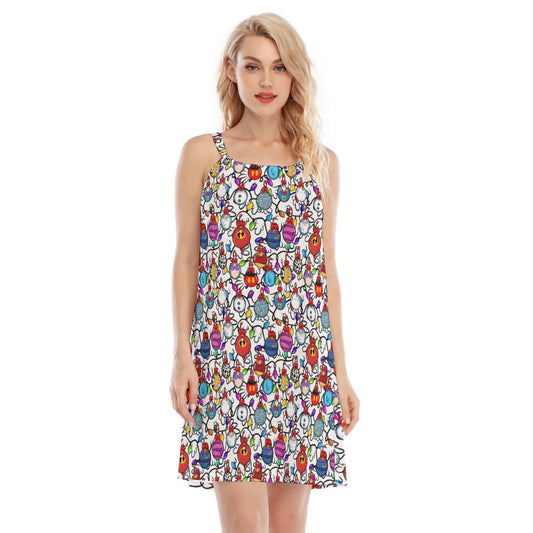 Festive Character Baubles on White - Women’s Adjustable Sundress