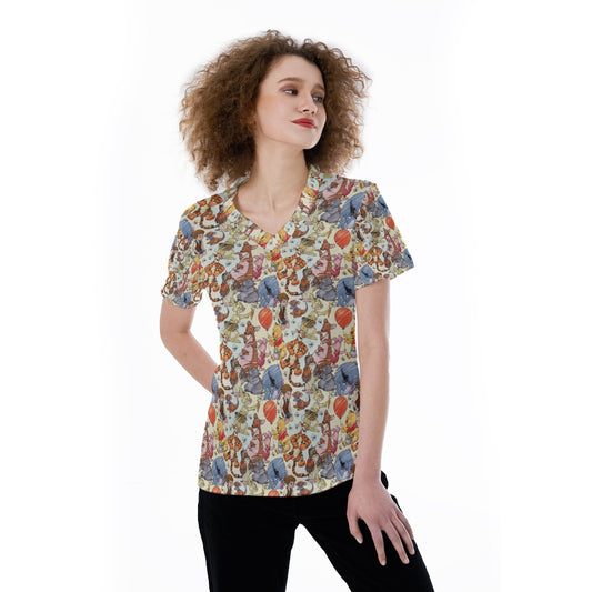 Woodland Friends Sketchched - Women's Short Sleeve V-Neck T-Shirt