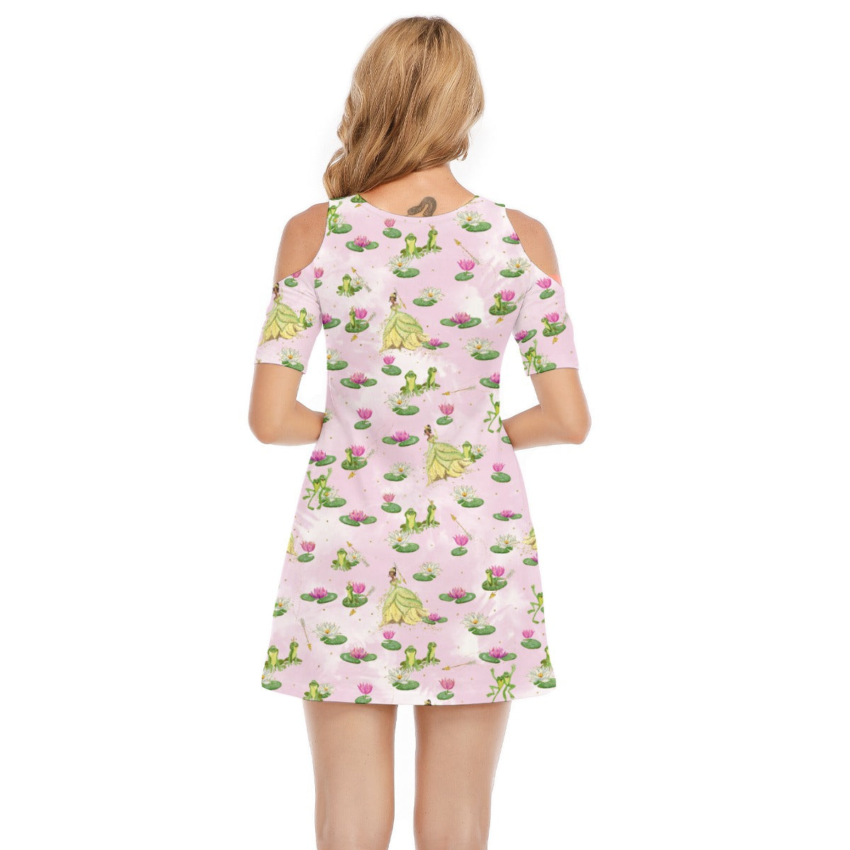 Watercolor Bayou Princess & FrogFrog - Women's Cold Shoulder Cotton Dress