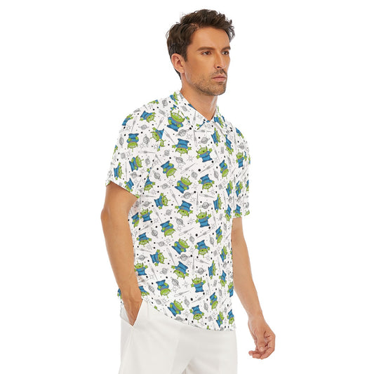 Playful Green Aliens on White - Men's Polo Shirt