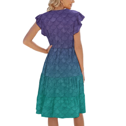Dreamy Mermaid Scales - Women's Tiered Pocket Midi Dress