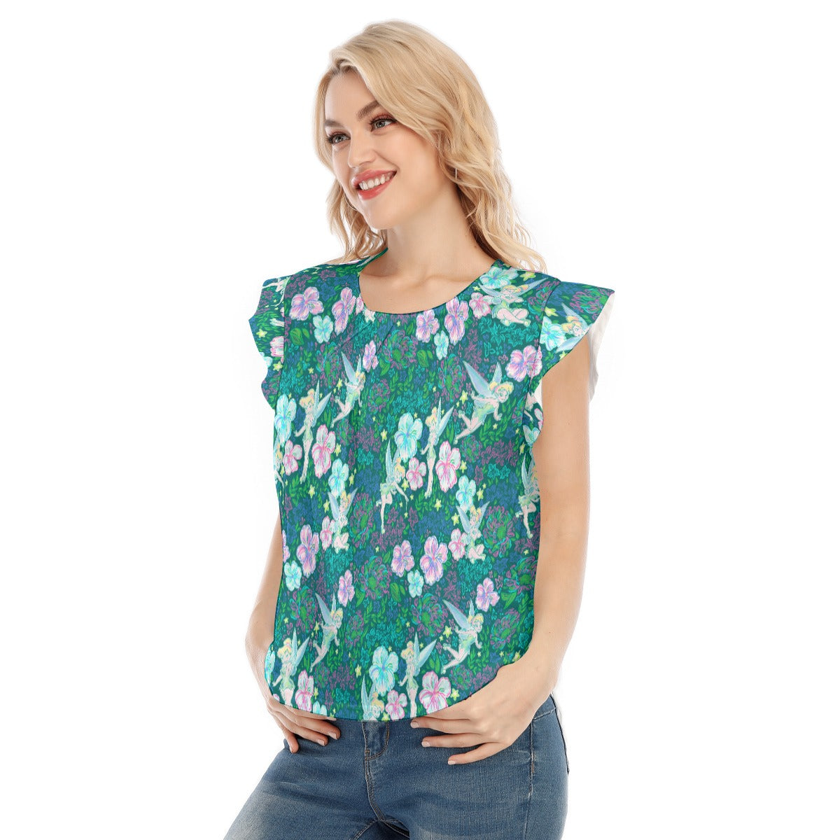 Pixie in Neon Blooms - Women’s Flutter Sleeve Top