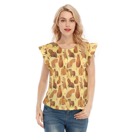 Capybara Love - Women’s Flutter Sleeve Top