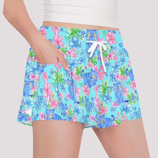 Derpy Tiger Blooms - Girls’ Flowy Pocket Shorts