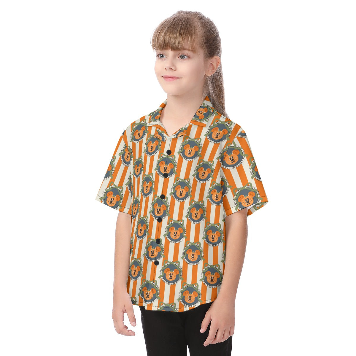 Pumpkin Cameo Stripes - Kid's Hawaiian Button Up Shirt
