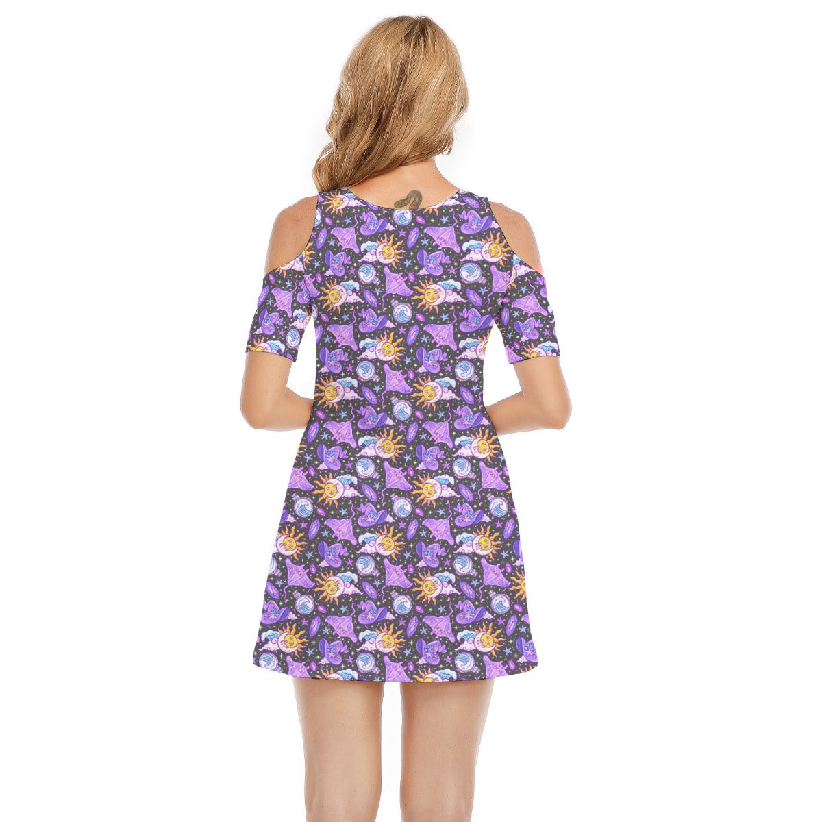 Mystical Manta Rays - Women's Cold Shoulder Cotton Dress