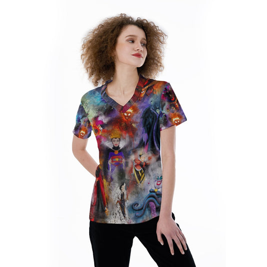 Watercolor Wicked Villains - Women's Short Sleeve V-Neck T-Shirt