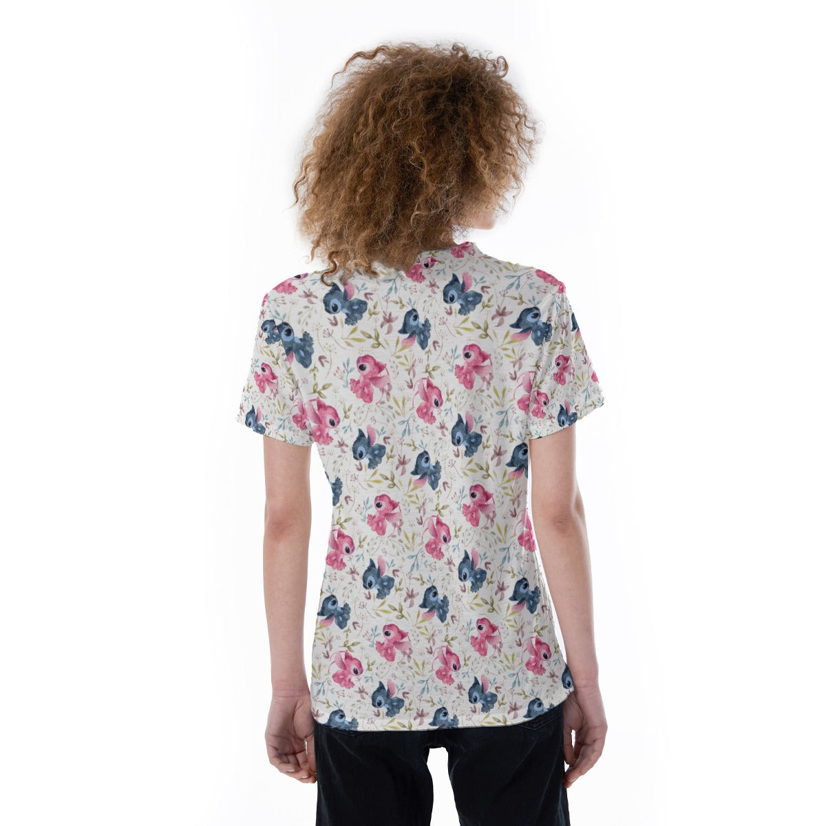 Blue Alien & Pink Friend Love - Women's Short Sleeve V-Neck T-Shirt