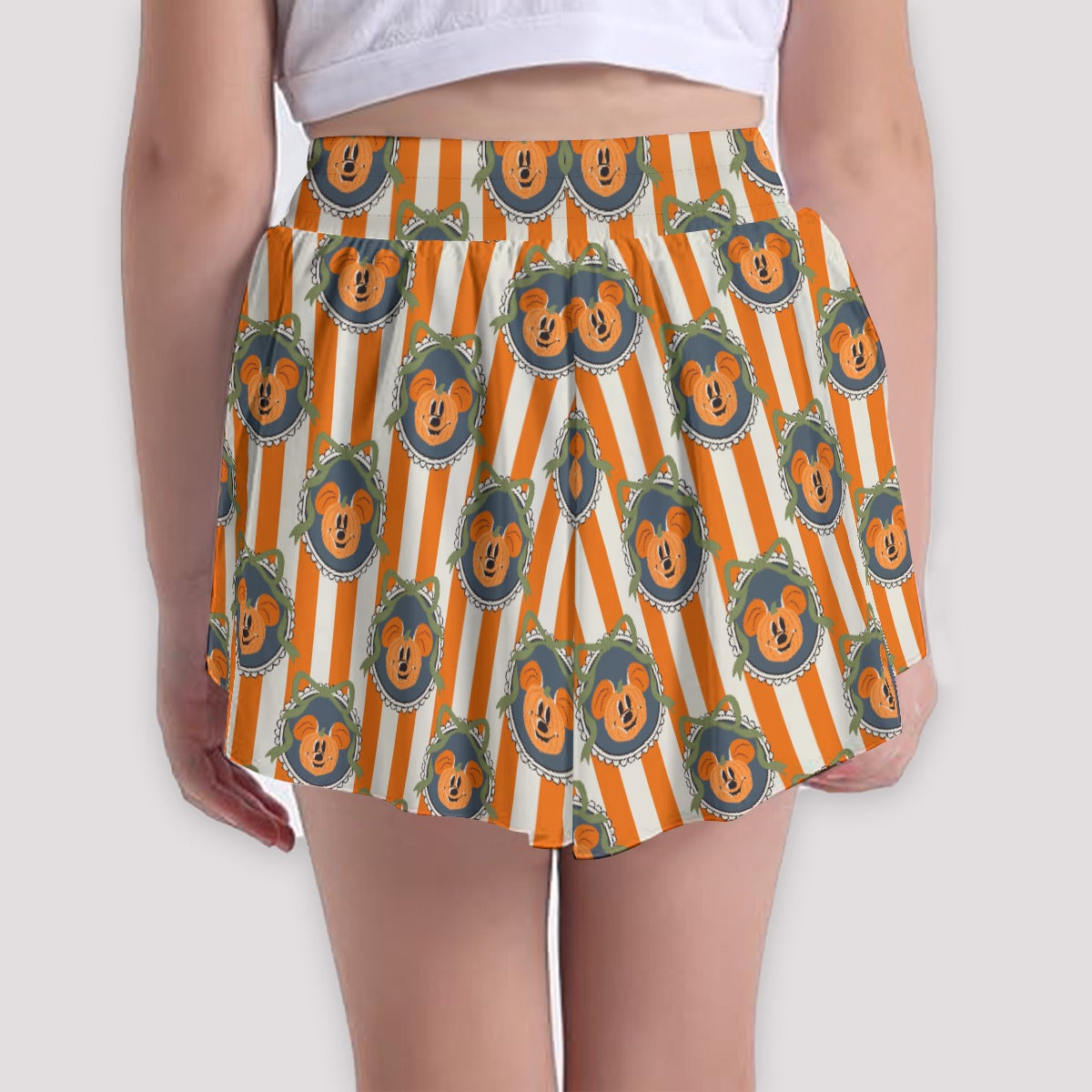 Pumpkin Cameo Stripes - Girls’ Flowy Pocket Shorts