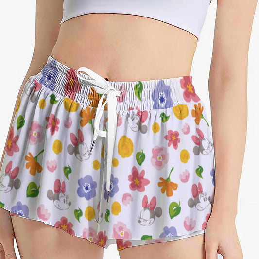 Floral Friends Springtimennie - Women's Flowy Pocket Shorts