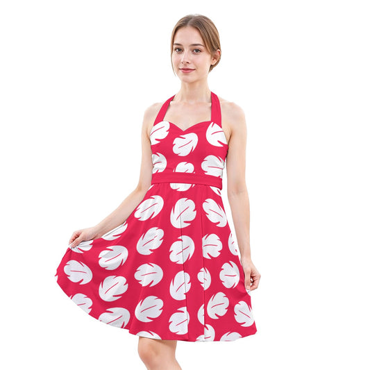 Island Leaf Print - Women's Halter Vintage Pocket Dress