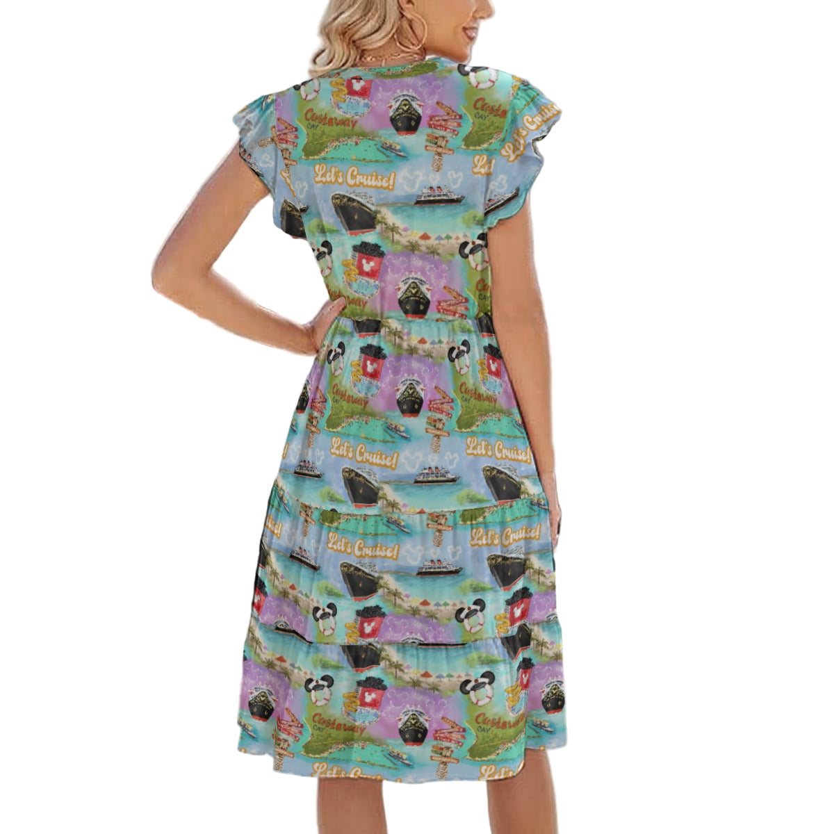 Tropical Castaway Island - Women's Tiered Pocket Midi Dress