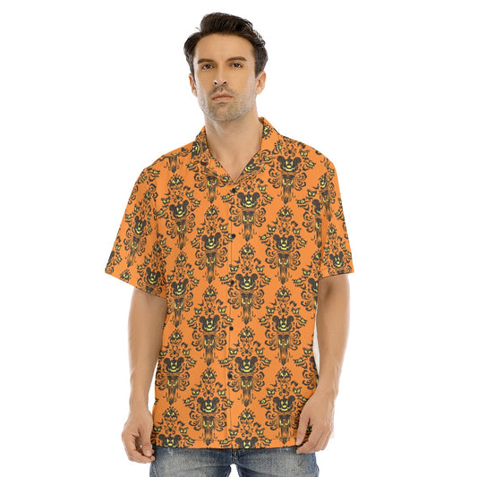 Haunted Halloween Mansion Wallpaper - Men's Hawaiian Button Up Shirt