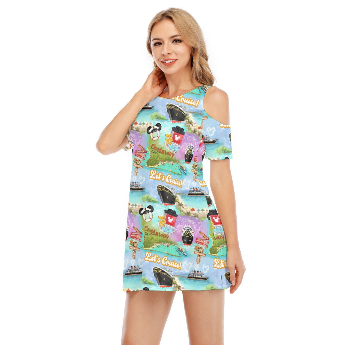 Tropical Castaway Island - Women's Cold Shoulder Cotton Dress