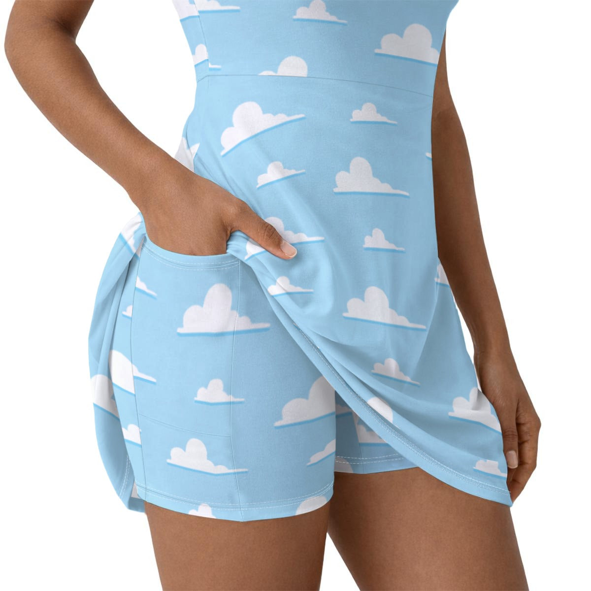 Andy’s Room Clouds - Women’s Short Sleeve Athletic Skater Dress with Built-In Shorts