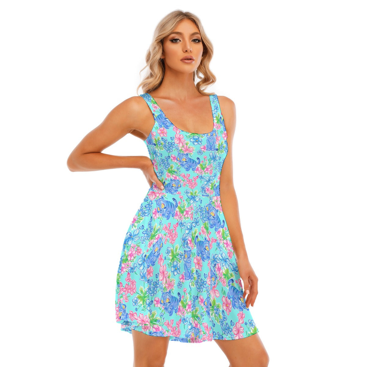 Derpy Tiger Blooms - Women's Sleeveless Pocket Skater Dress