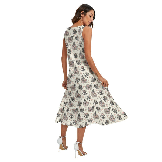 Bashful Blooming Skunk - Women’s Diagonal Pocket Midi Dress