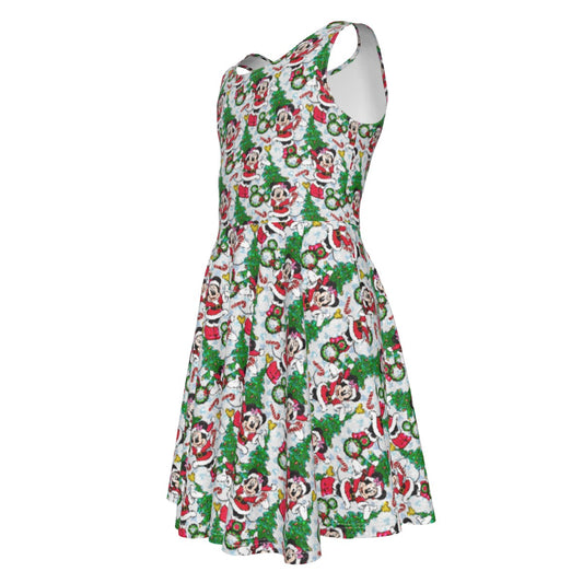 Santa Mouse with Sparkle - Kid's Sleeveless Skater Dress