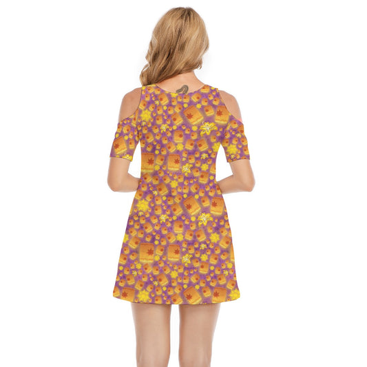 Lantern Glow Festival - Women's Cold Shoulder Cotton Dress