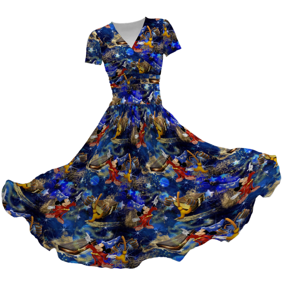 Enchanted Broom Magic - Women's V-Neck Ruched Midi Dress