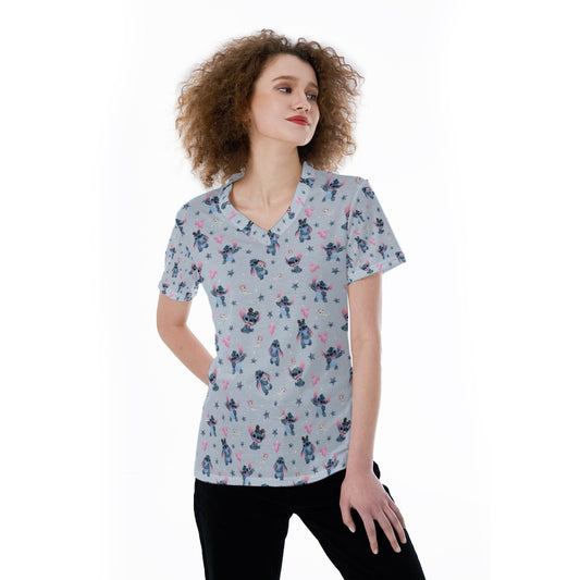 Happy Blue Alien - Women's Short Sleeve V-Neck T-Shirt