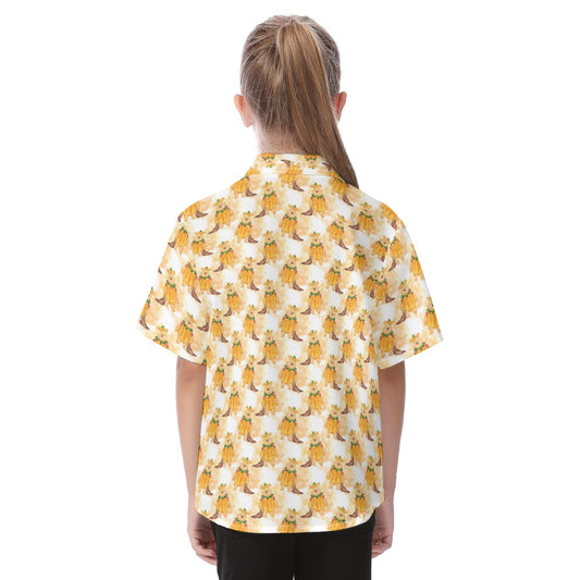 Pumpkin Bear Mischief - Kid's Hawaiian Button Up Shirt