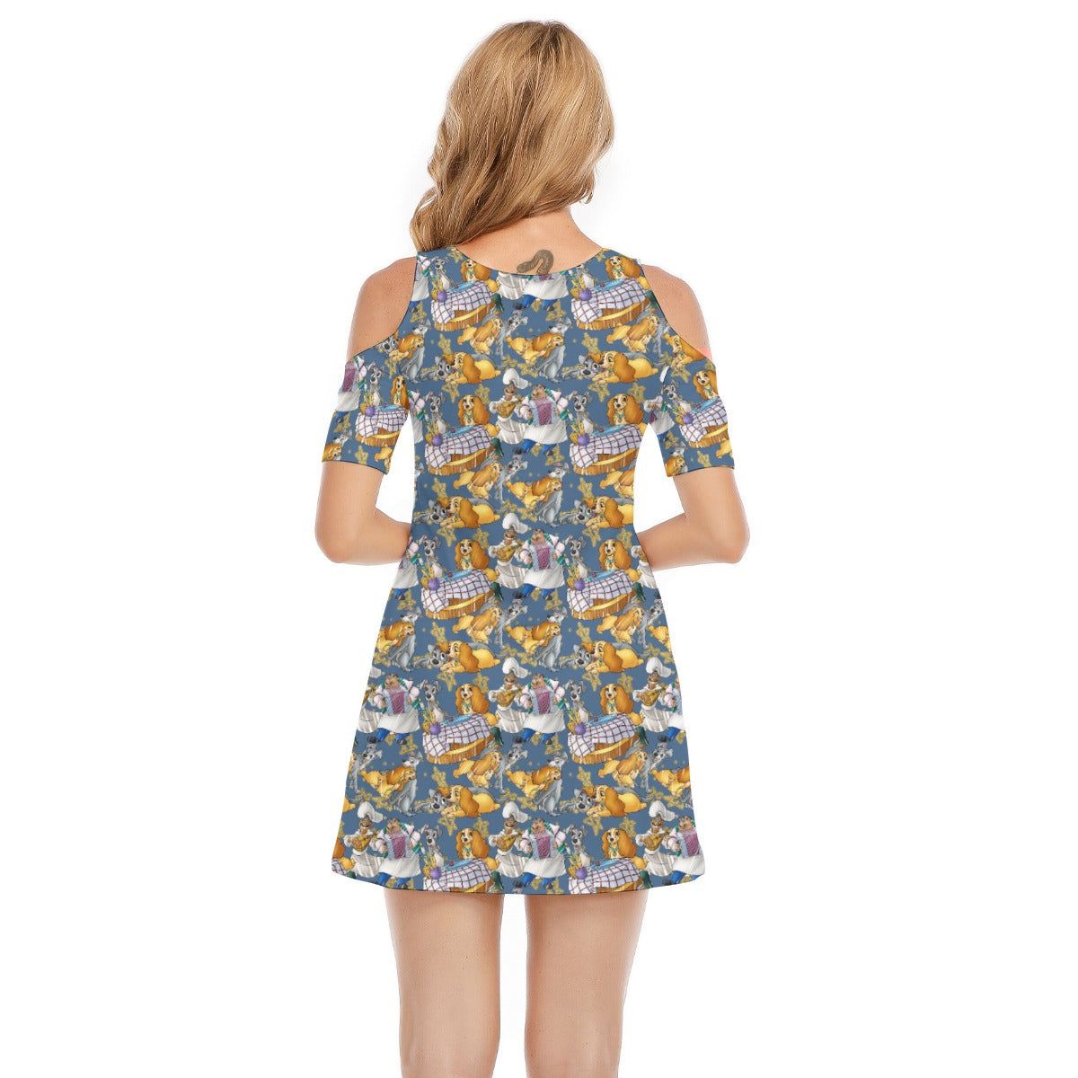 Puppy Love Sketchched - Women's Cold Shoulder Cotton Dress