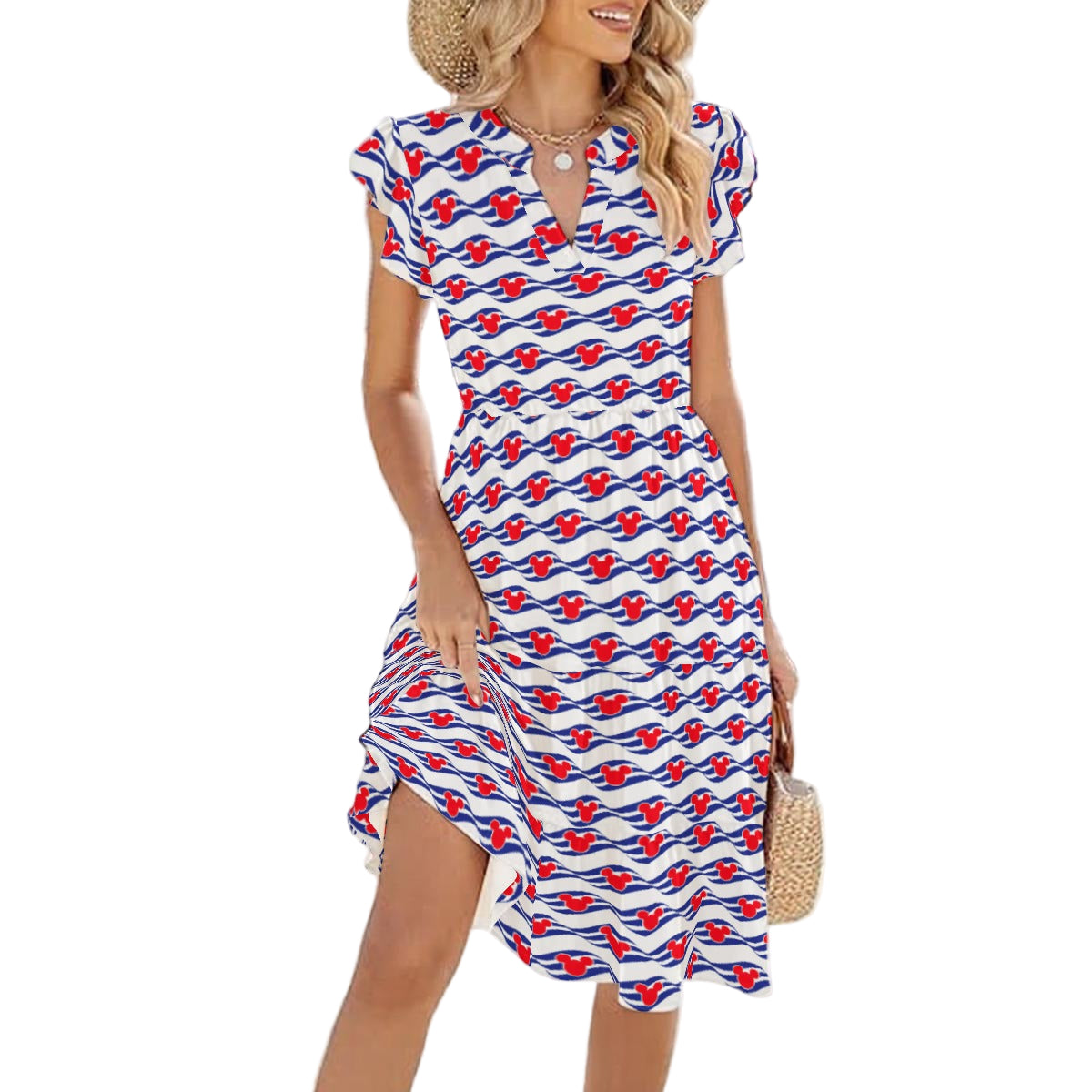 Nautical Cruise Logo Print - Women's Tiered Pocket Midi Dress