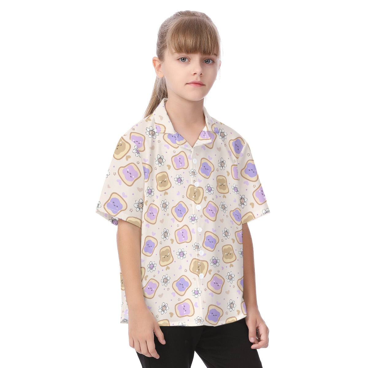 Kawaii Peanut Butter and Jelly Sandwiches - Kid's Hawaiian Button Up Shirt