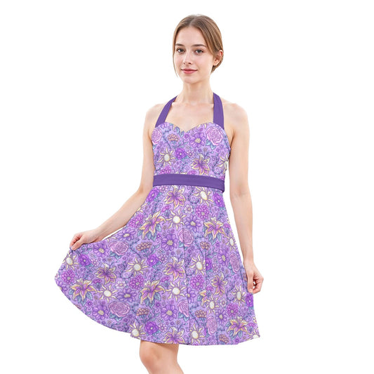 Fairytale Florals – Radiant Sunlight - Women's Halter Vintage Pocket Dress