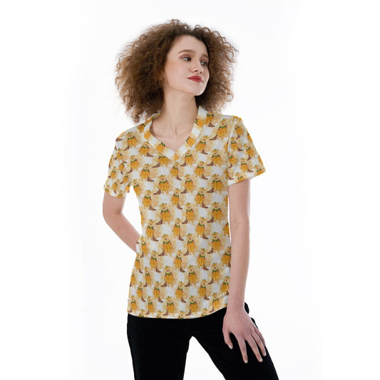 Pumpkin Bear Mischief - Women's Short Sleeve V-Neck T-Shirt