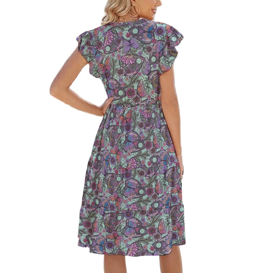 Butterfly Planchettes - Women's Tiered Pocket Midi Dress