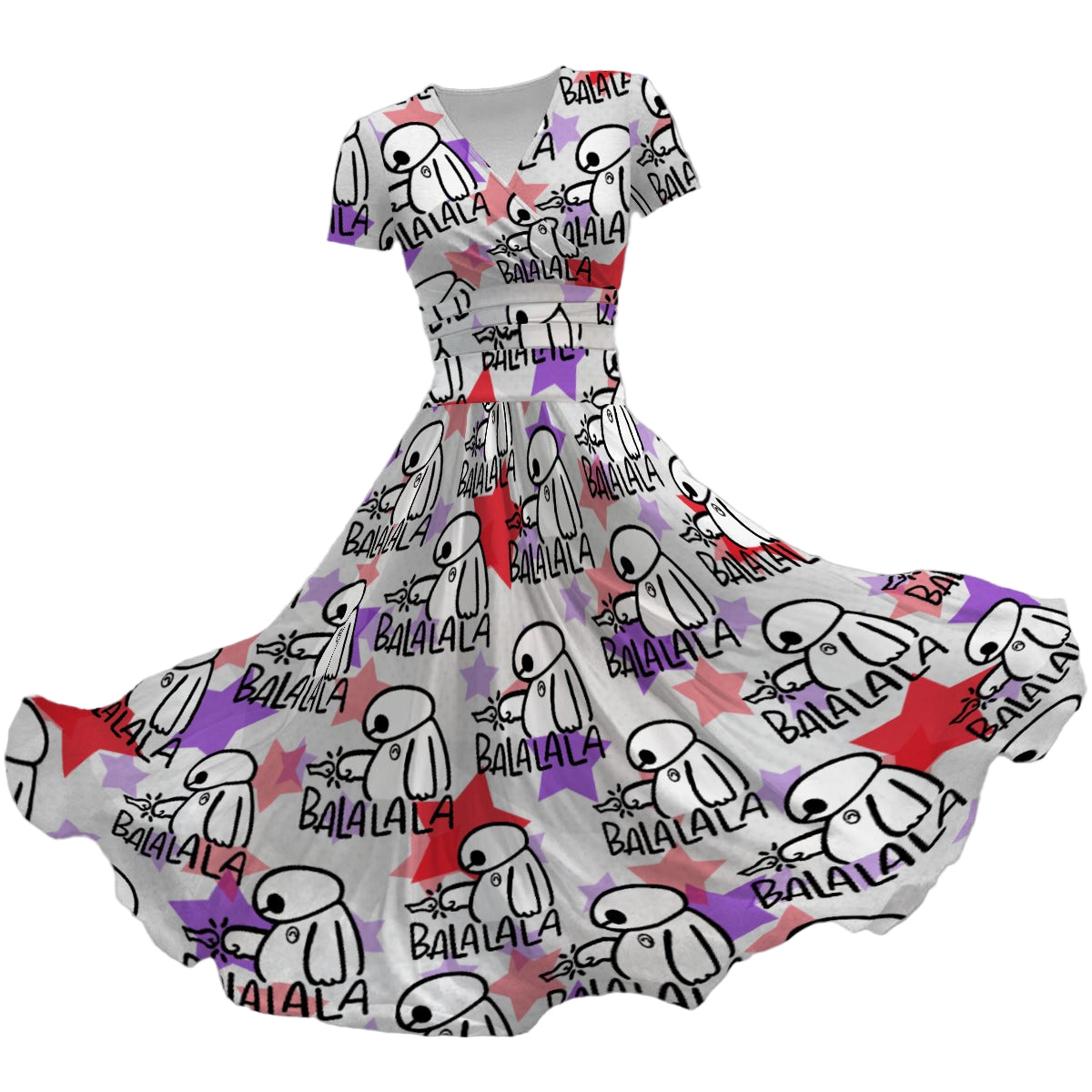 White Robot Balala - Women's V-Neck Ruched Midi Dress