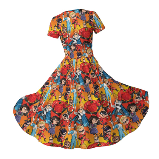 Super Squad Sketched - Women's V-Neck Ruched Midi Dress