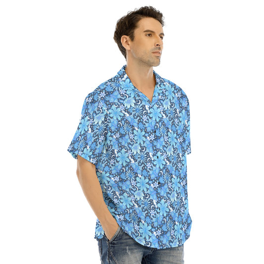 Blue Crystal Moths - Men's Hawaiian Button Up Shirt