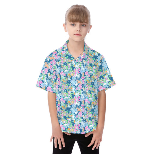 Bright Tropical Friends - Disney Dogs - Kid's Hawaiian Button Up Shirt