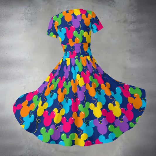Bright Mouse Ear Balloons - Women's V-Neck Ruched Midi Dress