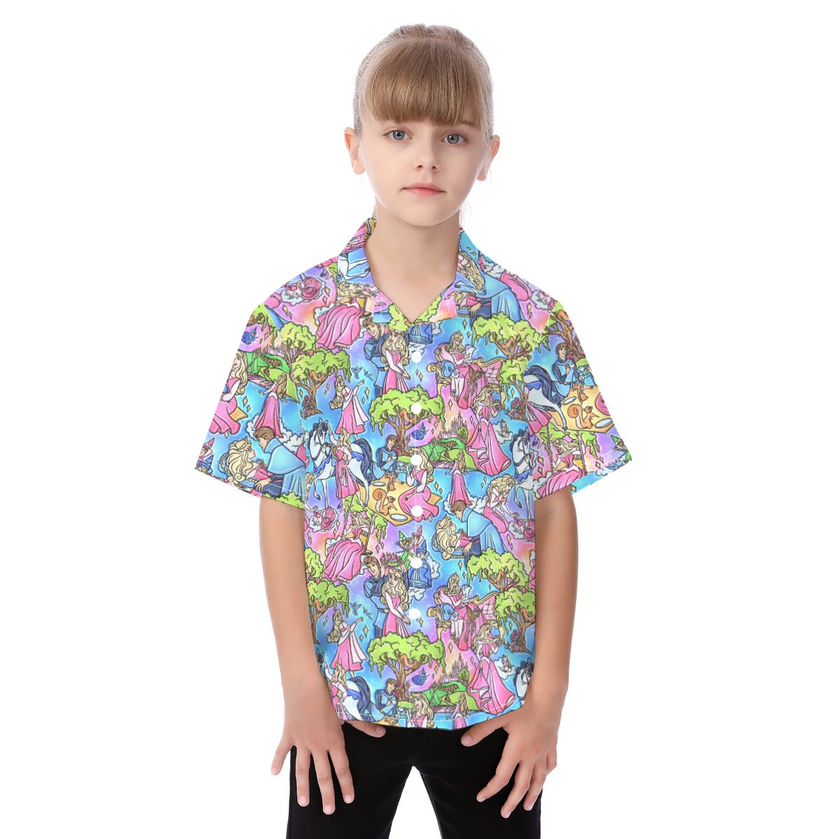 Dreaming Princess Storybook Scenes - Kid's Hawaiian Button Up Shirt