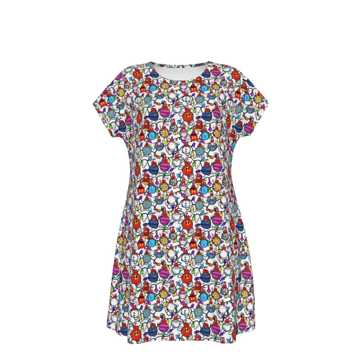 Festive Character Baubles on White - Women's T-Shirt Dress