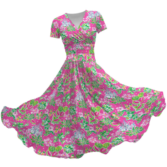 Bright Tropical Vibes - Watermelon Mouse Duo - Women's V-Neck Ruched Midi Dress