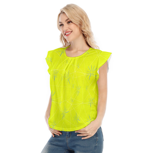 Joyful Blue & Yellow Florals - Women’s Flutter Sleeve Top