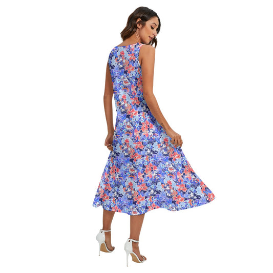 Navy Floral Disney Cruise - Women’s Diagonal Pocket Midi Dress