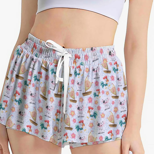 Island Pig & Rooster Duo - Women's Flowy Pocket Shorts