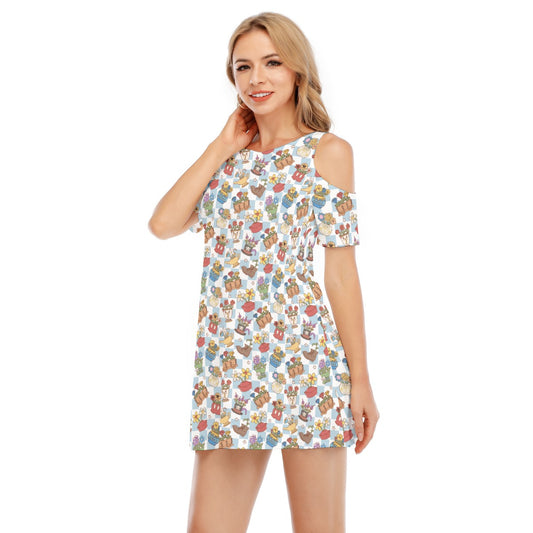 Flourishing Fairytale Pots - Women's Cold Shoulder Cotton Dress