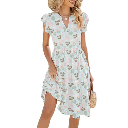 Pastel Island Treats - Women's Tiered Pocket Midi Dress
