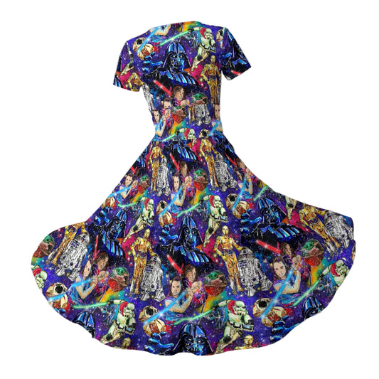 Galaxy Saga - Women's V-Neck Ruched Midi Dress